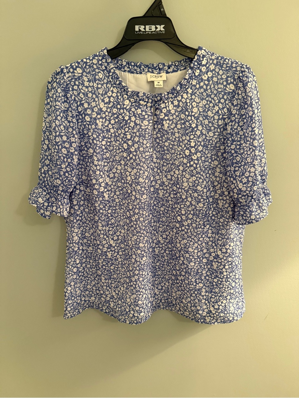 J. Crew Liberty London Luxury fabric Blue and White Floral Ruffle Sleeve Blouse